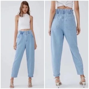Zara Paperbag Baggy Light Blue Jeans Large